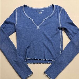 American Eagle women’s long sleeve Blue Ribbed Knit Top size XS